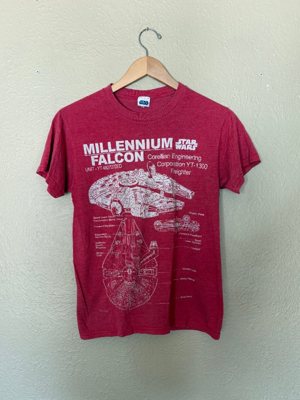 Star Wars Millennium Falcon Schematic Graphic T-Shirt, Red, Size Small